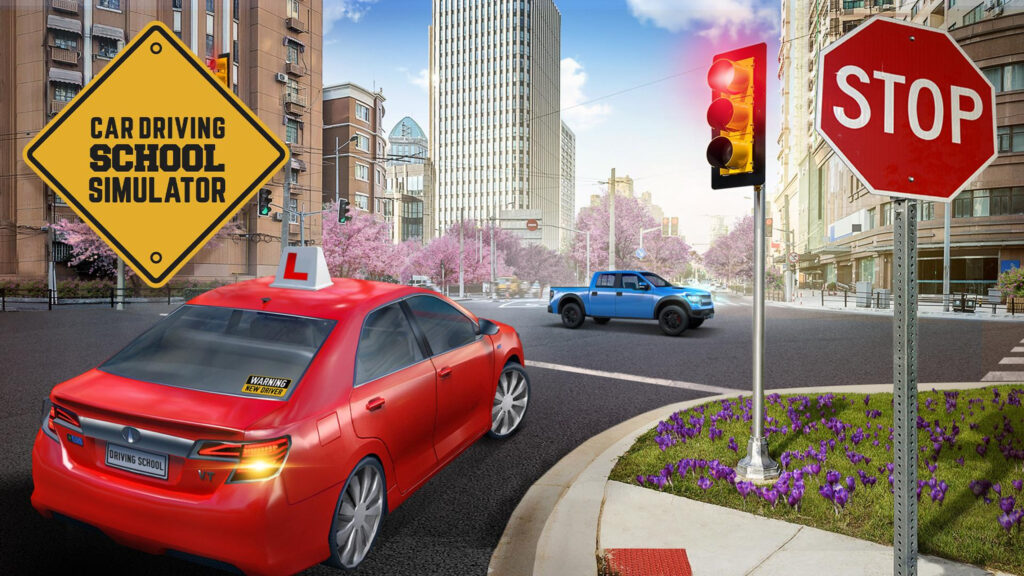 Car Driving School Simulator Realistic City Intersection 4K Wallpaper