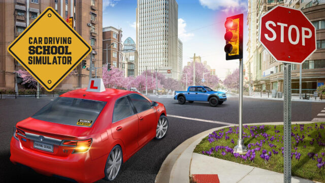 Car Driving School Simulator Realistic City Intersection 4K Wallpaper
