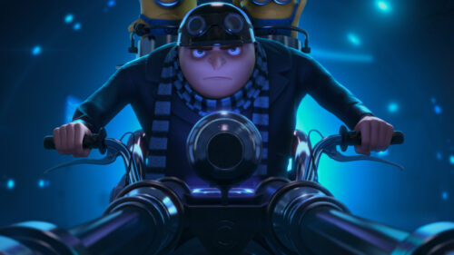 Gru Riding a Motorcycle in Despicable Me Desktop Wallpaper