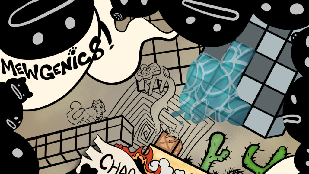 Whimsical Cat Chaos Illustration Desktop Wallpaper