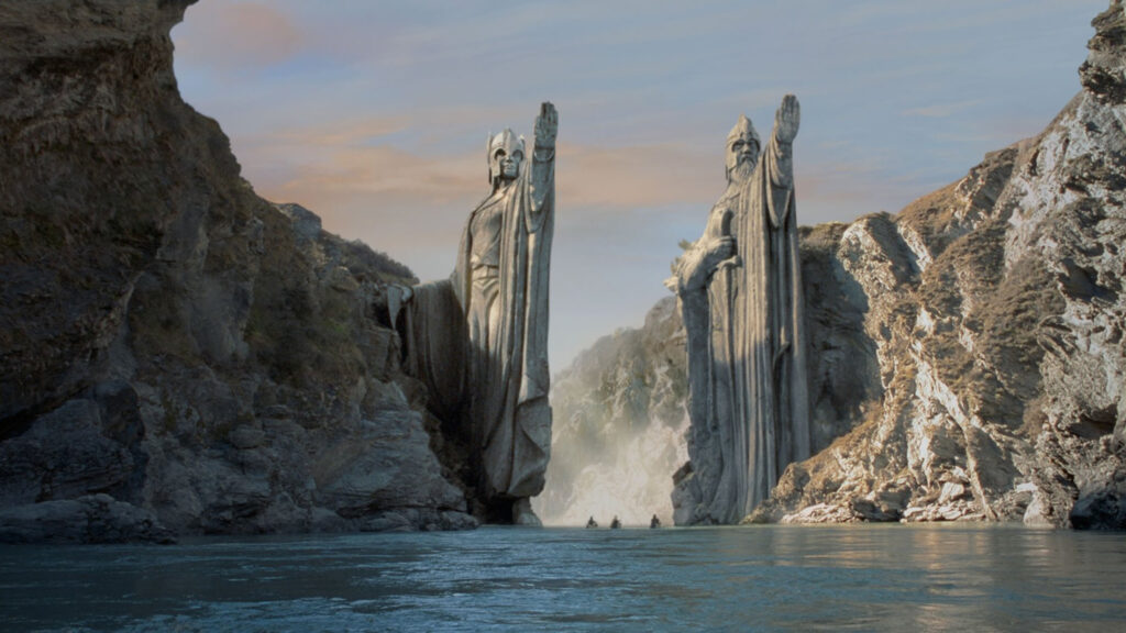The Argonath River Gates Fantasy Landscape Desktop Wallpaper