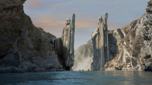 The Argonath River Gates Fantasy Landscape Desktop Wallpaper
