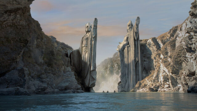 The Argonath River Gates Fantasy Landscape Desktop Wallpaper