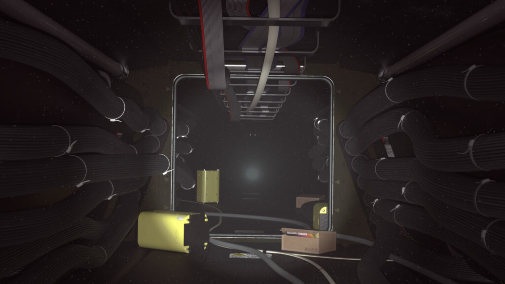 Spooky Sci-Fi Spacecraft Corridor Desktop Wallpaper