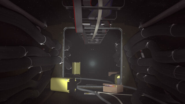 Spooky Sci-Fi Spacecraft Corridor Desktop Wallpaper