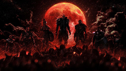 Warriors Against the Blood Moon 4K Desktop Wallpaper