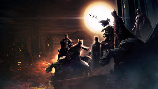 Cinematic Evolution of Batman Across Media 4K Wallpaper