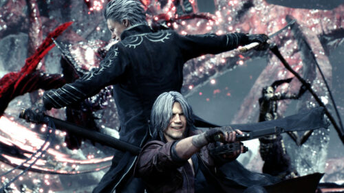 Vergil and Dante Back to Back Fight 4K Desktop Wallpaper