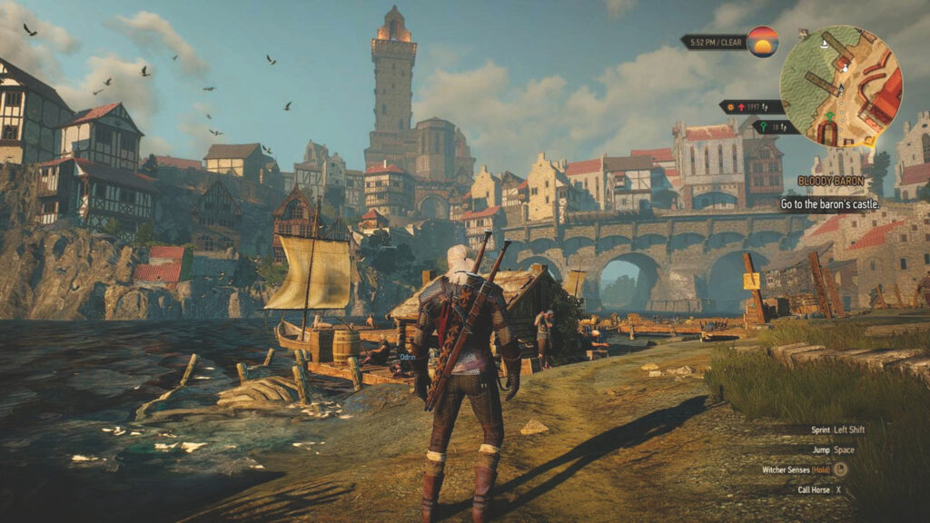 The Witcher 3 Geralt of Rivia in Novigrad Desktop Wallpaper