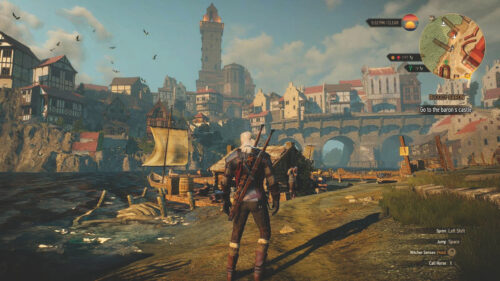 The Witcher 3 Geralt of Rivia in Novigrad Desktop Wallpaper