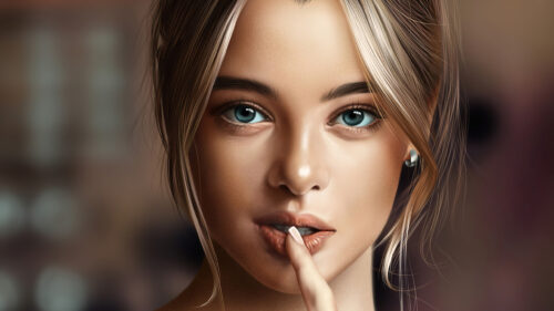 Portrait of a Blonde Woman with Blue Eyes 4K Desktop Wallpaper