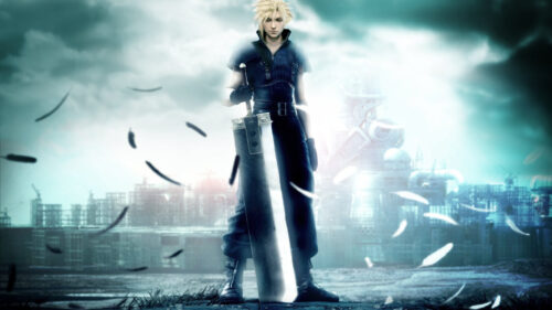 Cloud Strife Standing with Buster Sword Desktop Wallpaper