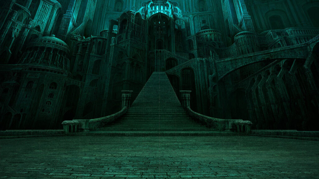 Gothic Dark Fantasy Architecture Dark Green 4K Wallpaper