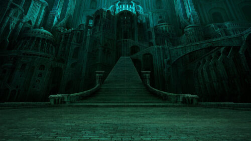 Gothic Dark Fantasy Architecture Dark Green 4K Wallpaper