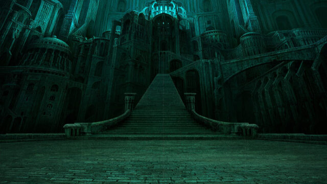 Gothic Dark Fantasy Architecture Dark Green 4K Wallpaper