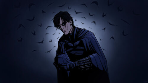 Dark Batman Illustration Moody Anime Style Desktop Wallpaper