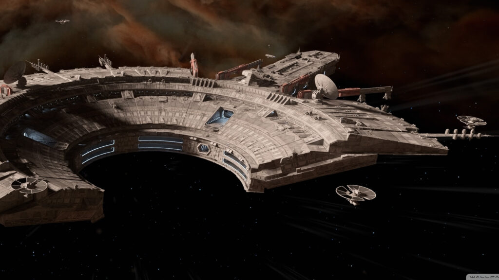 Sci-Fi Space Station and Starfighters Desktop Wallpaper