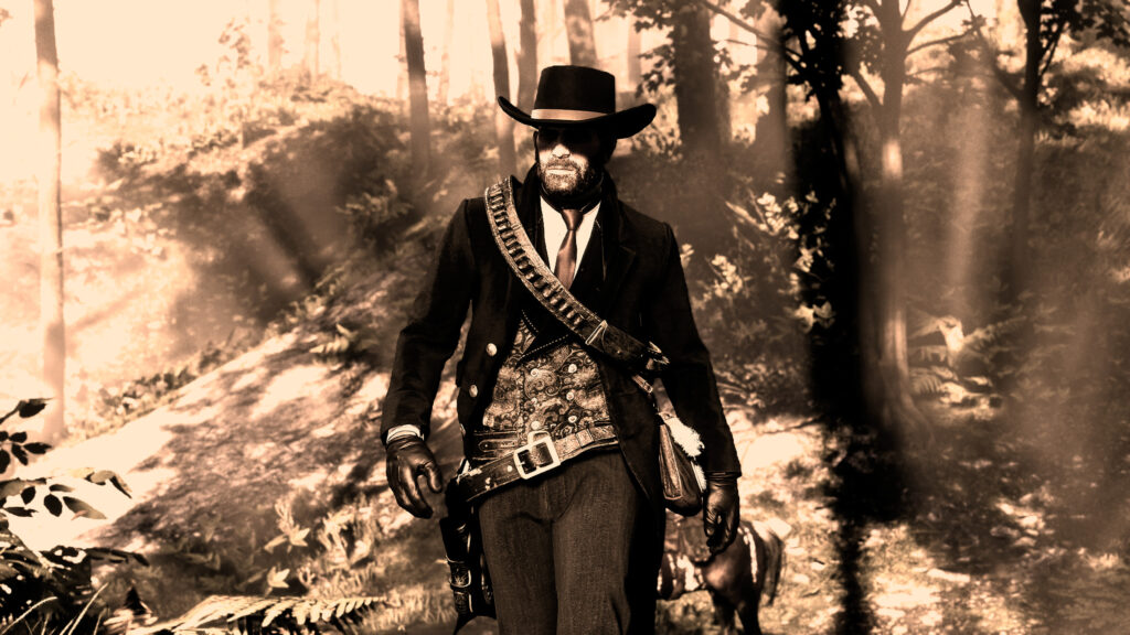 Arthur Morgan Walking Through the Forest 16:9 Desktop Wallpaper