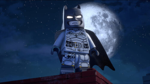 Lego Batman Standing on a Rooftop Desktop Wallpaper