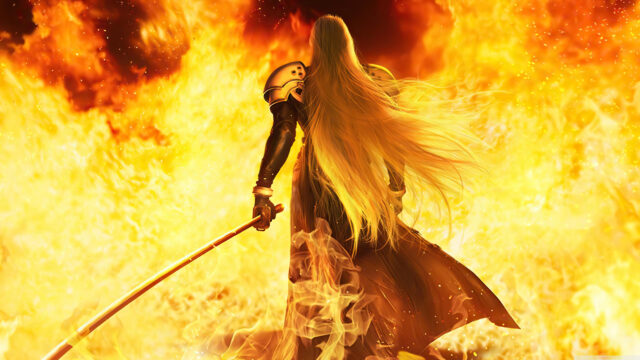 Sephiroth Standing Amidst Flames Desktop Wallpaper