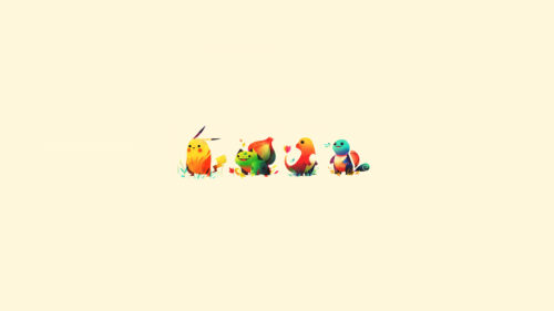 Minimalist Pokemon Character Trio and Pikachu Desktop Wallpaper
