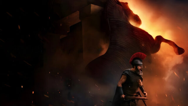 Ancient Trojan Horse Warrior Scene Desktop Wallpaper