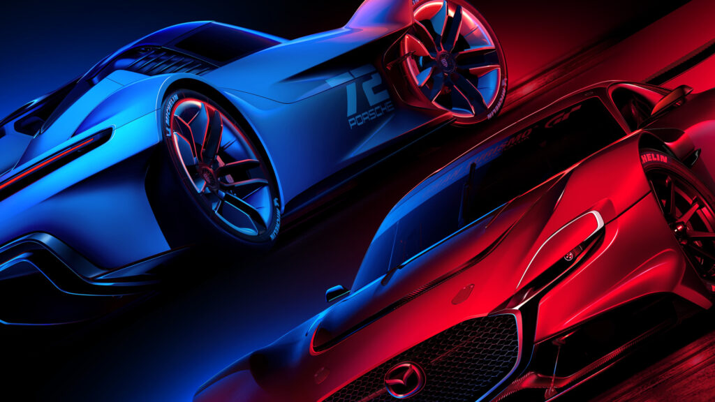Dynamic Porsche and Mazda Gran Turismo Racing Desktop Wallpaper