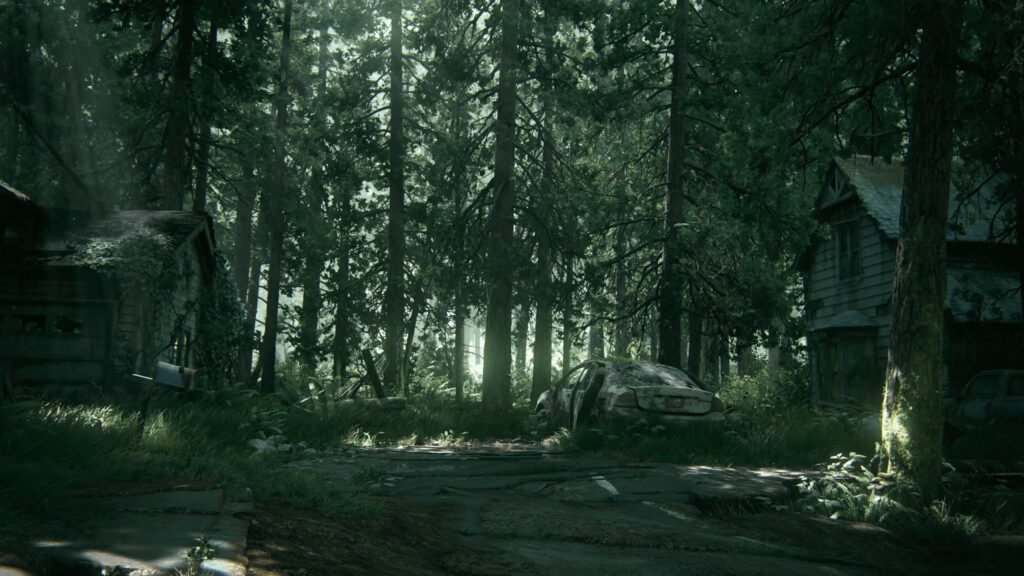 Abandoned Forest Homes and Vehicle 4K Wallpaper