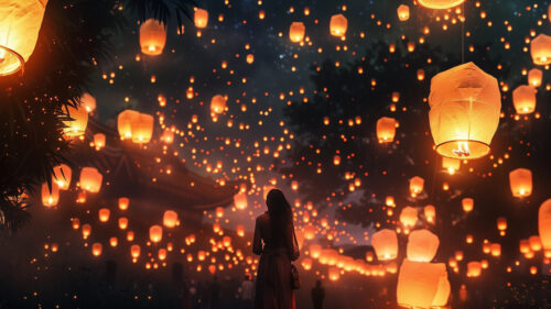 Serene Sky Lanterns Festival at Night Desktop Wallpaper