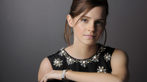 Emma Watson Elegant Black Beaded Dress Portrait Desktop Wallpaper