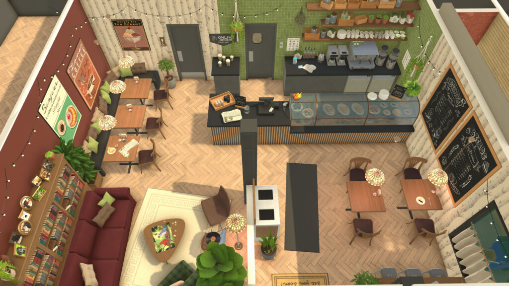 Cozy Modern Coffee Shop Interior Desktop Wallpaper
