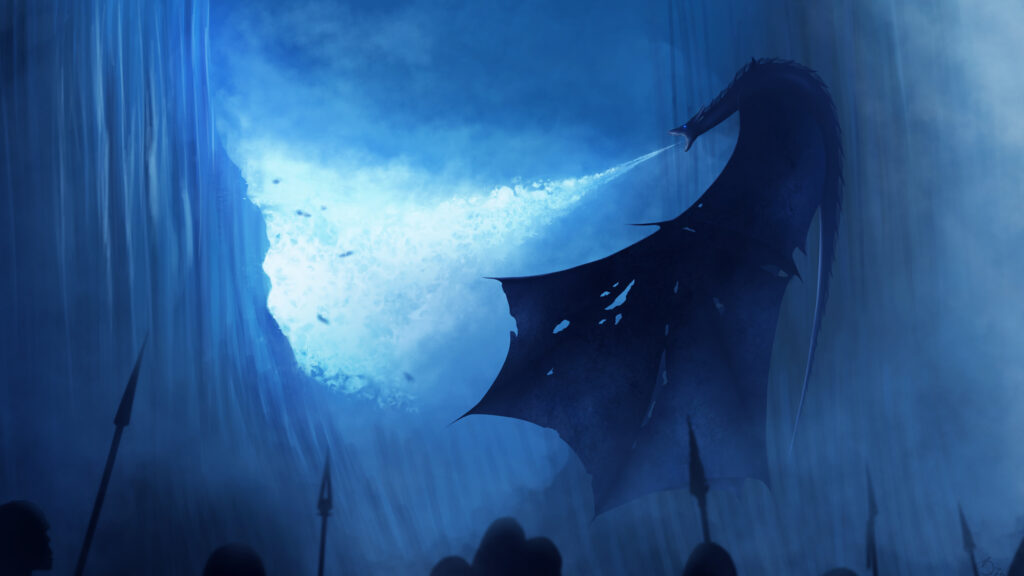 Ice Dragon Breaths Fire Over An Army Desktop Wallpaper