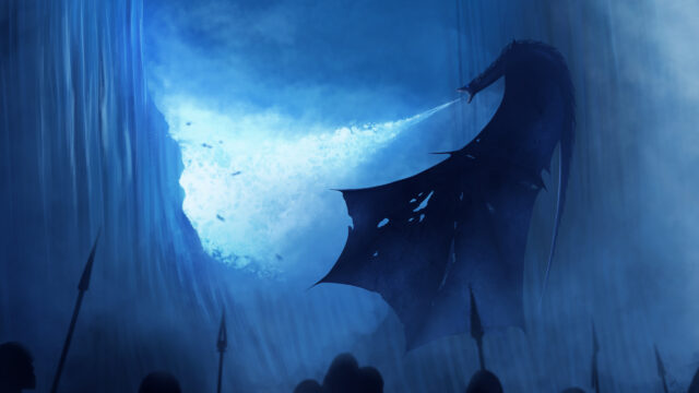 Ice Dragon Breaths Fire Over An Army Desktop Wallpaper