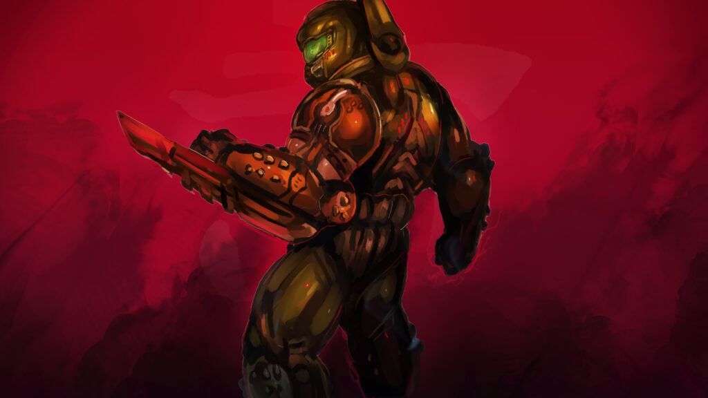 Armored Space Marine Warrior Fighting with Blade Desktop Wallpaper