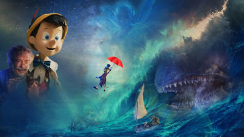 Pinocchio Movie Scene with Geppetto and Monstro Desktop Wallpaper