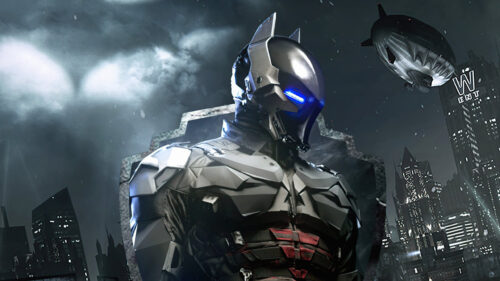 Arkham Knight Tactical Suit Dark City Scene 4K Wallpaper