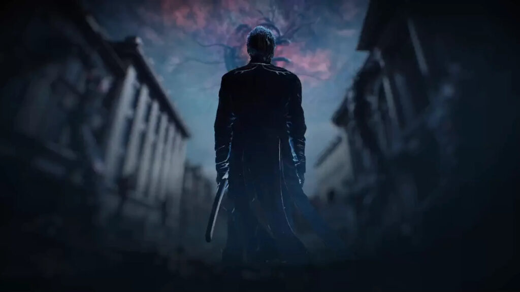 Vergil from Devil May Cry 5 Standing in Ruined City Desktop Wallpaper