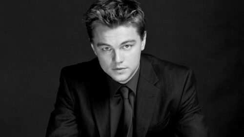 Portrait of Leonardo DiCaprio in a Black Suit Desktop Wallpaper