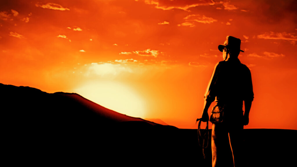 Lone Adventurer Sunset Silhouette Desktop Wallpaper