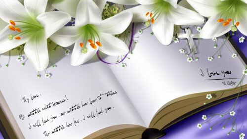Romantic Love Letter and White Lily Desktop Wallpaper