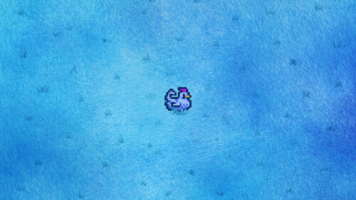 Blue Pixelated Chicken on Blue Textured Background Desktop Wallpaper
