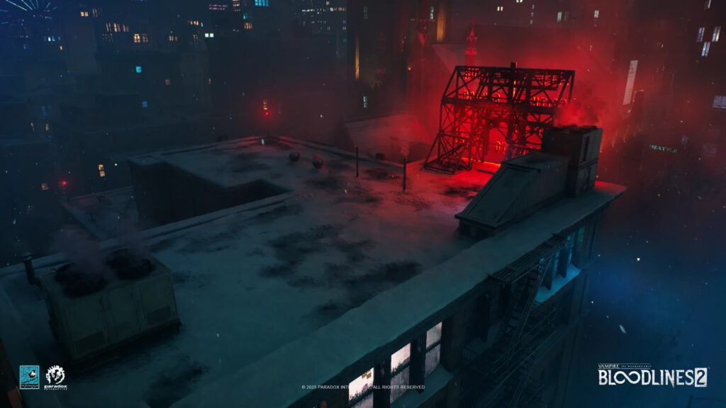 Snowy Seattle Rooftop at Night Desktop Wallpaper