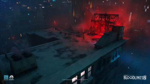 Snowy Seattle Rooftop at Night Desktop Wallpaper