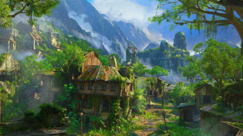 Overgrown Jungle Village Ruins 4K Desktop Wallpaper