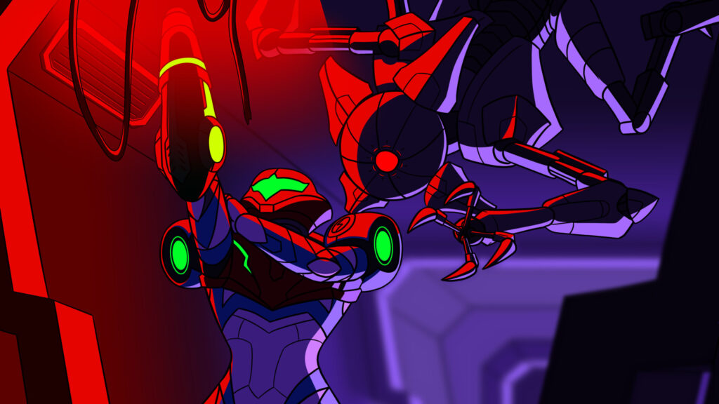Samus Aran Fighting EMMI Robot Desktop Wallpaper