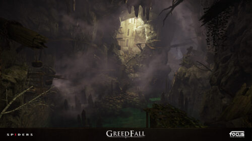 Grim Foggy Cave Interior Desktop Wallpaper