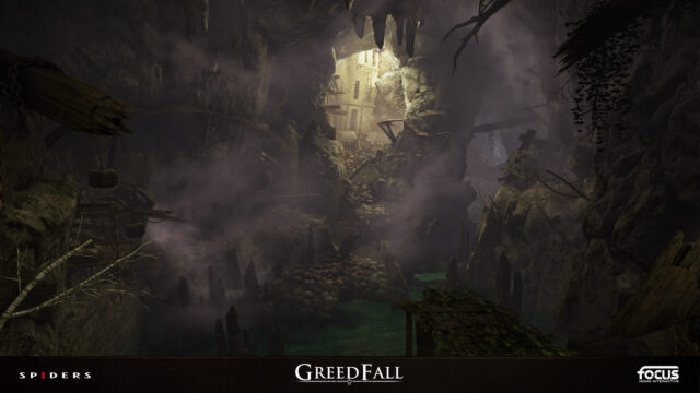 Grim Foggy Cave Interior Desktop Wallpaper