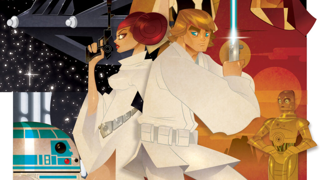 Star Wars Stylized Luke and Leia Illustration Desktop Wallpaper