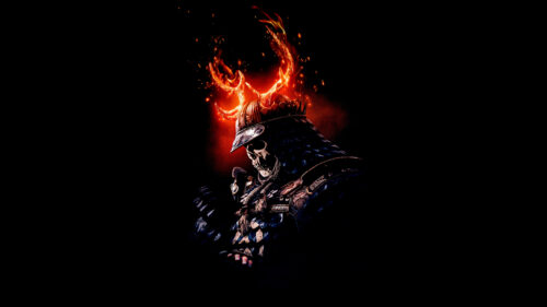 Undead Samurai Warrior with Flaming Antlers Desktop Wallpaper