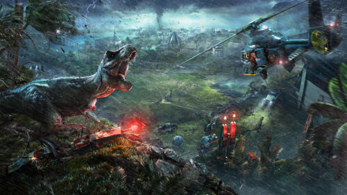 Tyrannosaurus Rex Chaos in Jurassic World 4K Wallpaper